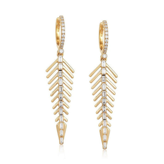 Diamond Spine Drop Statement Earrings in 14K Yellow Gold