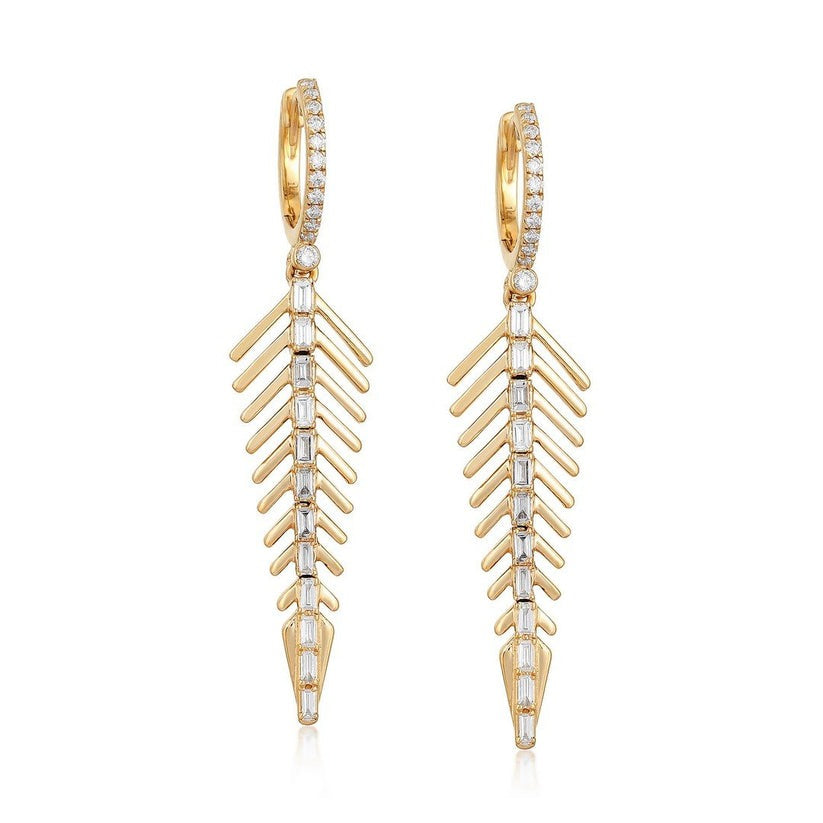 Diamond Spine Drop Statement Earrings in 14K Yellow Gold
