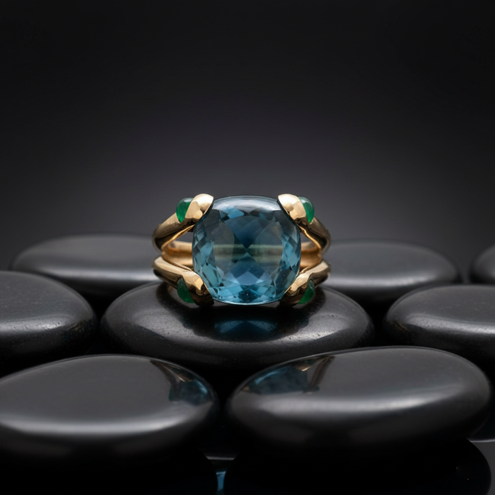 Blue Chalcedony 14K Cushion Ring