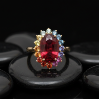 Rainbow Gemstone & Ruby 14K Gold Ring