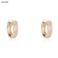 Triple Row Diamond Pavé Huggie Earrings in 14K Yellow Gold