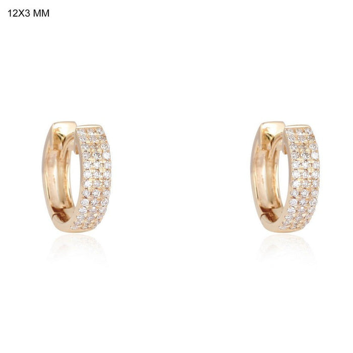 Triple Row Diamond Pavé Huggie Earrings in 14K Yellow Gold