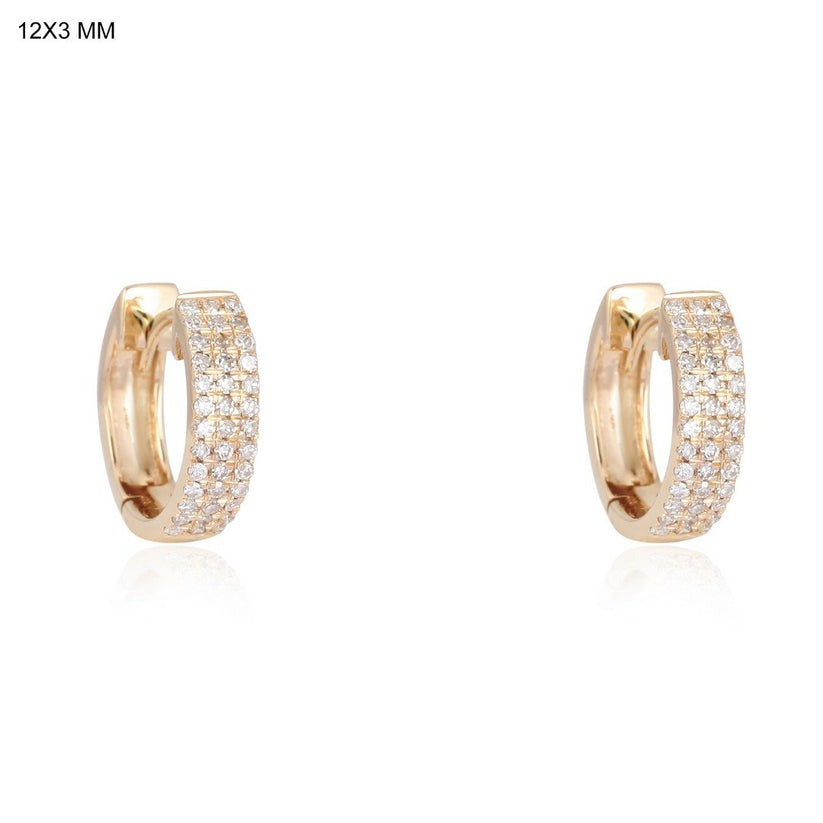 Triple Row Diamond Pavé Huggie Earrings in 14K Yellow Gold