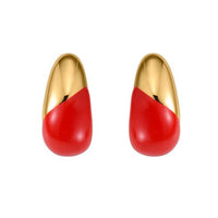 Bold Red Enamel Teardrop Stud Earrings in 14K Yellow Gold