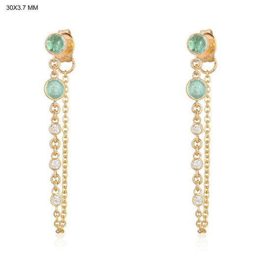Dual Chain Emerald Drop Earrings in 14K Yellow Gold