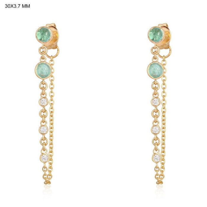 Dual Chain Emerald Drop Earrings in 14K Yellow Gold