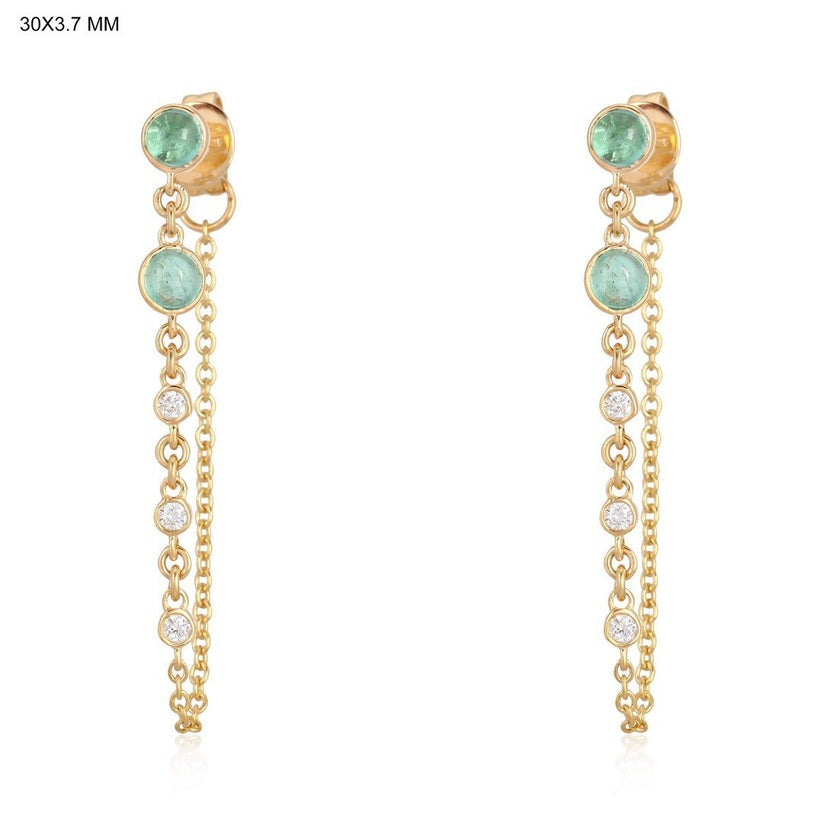 Dual Chain Emerald Drop Earrings in 14K Yellow Gold