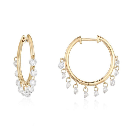 Pear Drop Diamond Huggie Hoop Earrings in 14K Yellow Gold