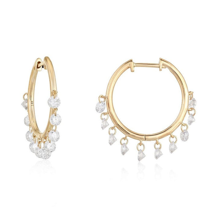 Pear Drop Diamond Huggie Hoop Earrings in 14K Yellow Gold