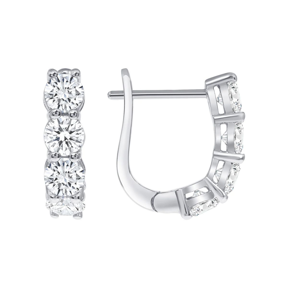 Four Prong Lever Back Diamond Earrings in 18K White Gold