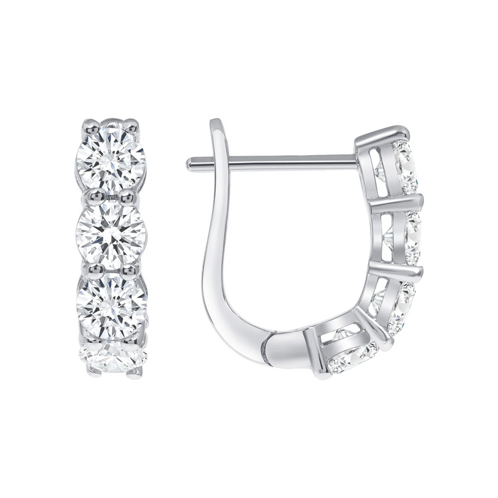Four Prong Lever Back Diamond Earrings in 18K White Gold