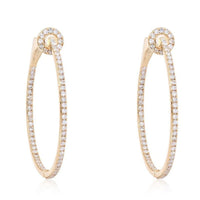 Circle Top Detail Diamond Oval Hoop Earrings in 14K Yellow Gold