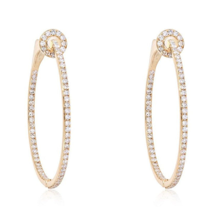 Circle Top Detail Diamond Oval Hoop Earrings in 14K Yellow Gold