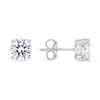Four Prong Push Back Round Diamond Earrings in 14K Yellow Gold