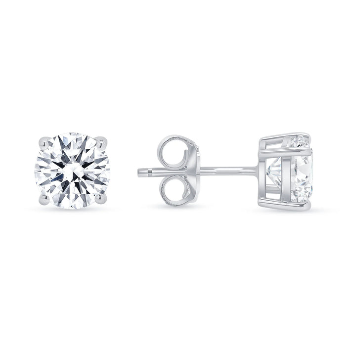 Four Prong Push Back Round Diamond Earrings in 14K Yellow Gold