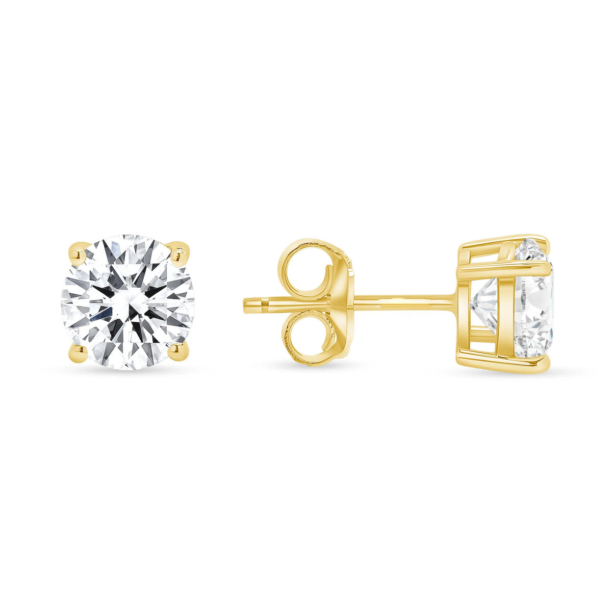 Four Prong Push Back Round Diamond Earrings in 14K Yellow Gold