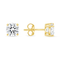 Four Prong Push Back Round Diamond Earrings in 14K Yellow Gold