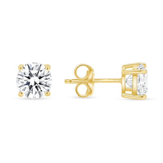 Four Prong Push Back Round Diamond Earrings in 14K Yellow Gold