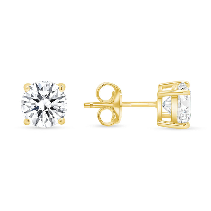 Four Prong Push Back Round Diamond Earrings in 14K Yellow Gold