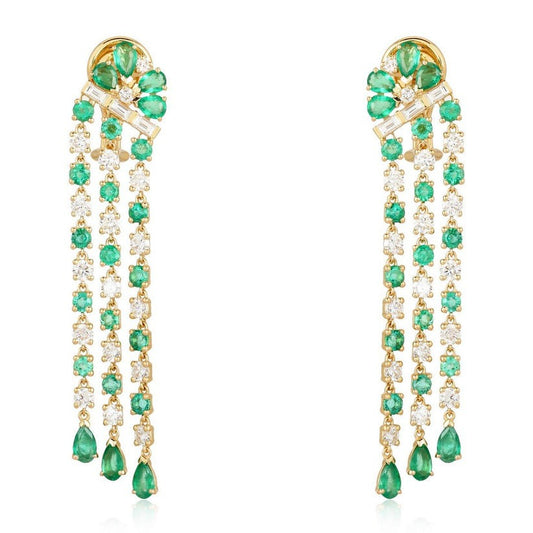 Emerald Gold Chandelier Earrings in 18K Yellow Gold