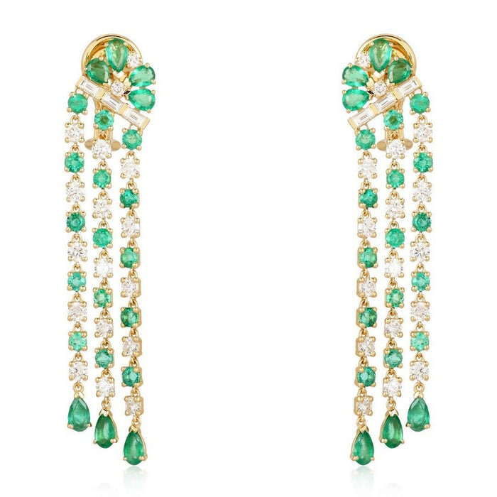 Emerald Gold Chandelier Earrings in 18K Yellow Gold
