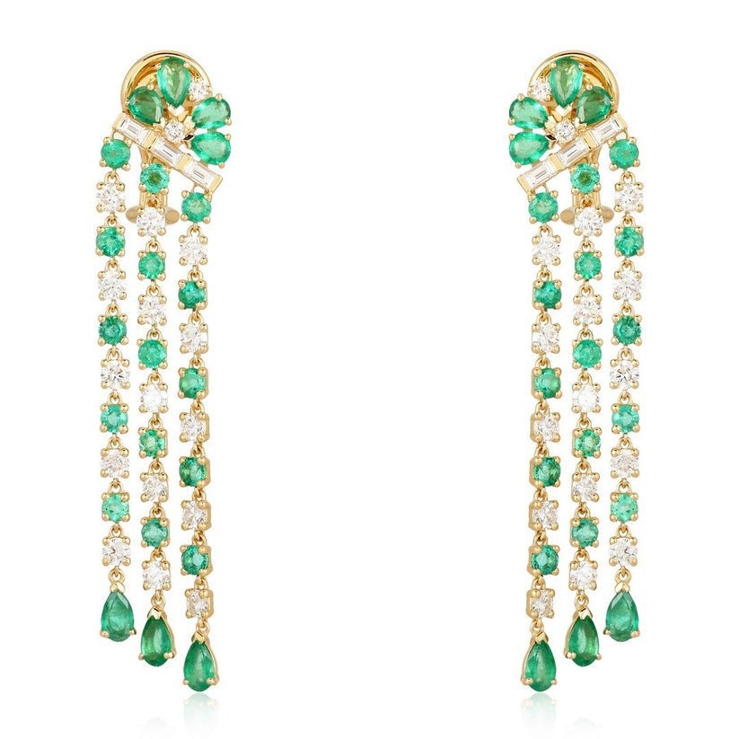 Emerald Gold Chandelier Earrings in 18K Yellow Gold