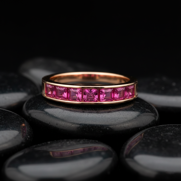 Pink Sapphire 14K (18K Custom) Rose Gold Band Ring