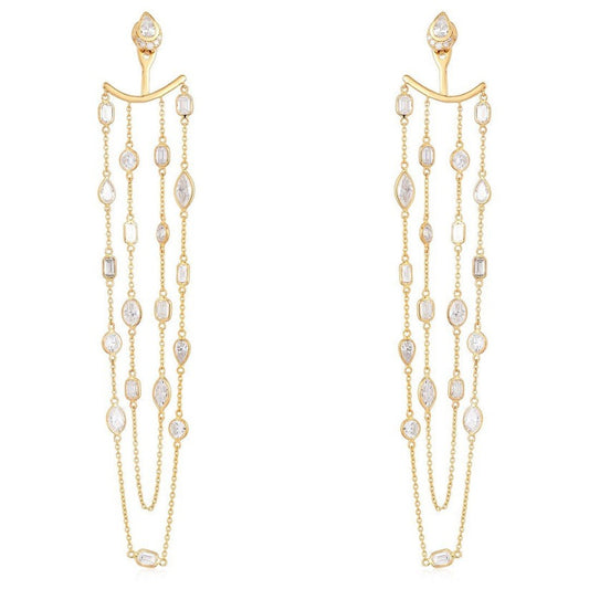 Diamond Chain Statement Earrings in 14K Yellow Gold