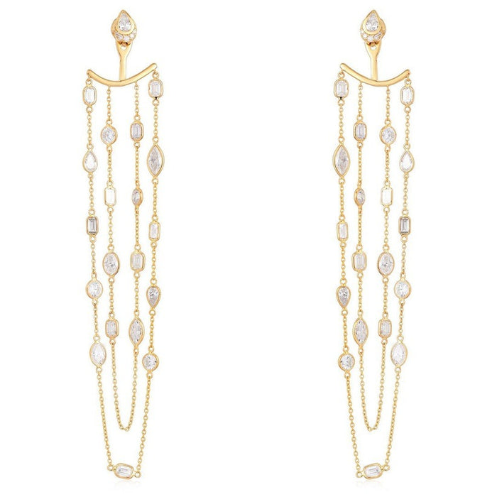Diamond Chain Statement Earrings in 14K Yellow Gold