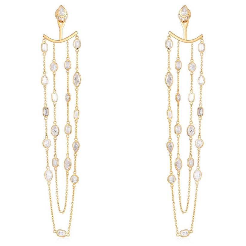 Diamond Chain Statement Earrings in 14K Yellow Gold