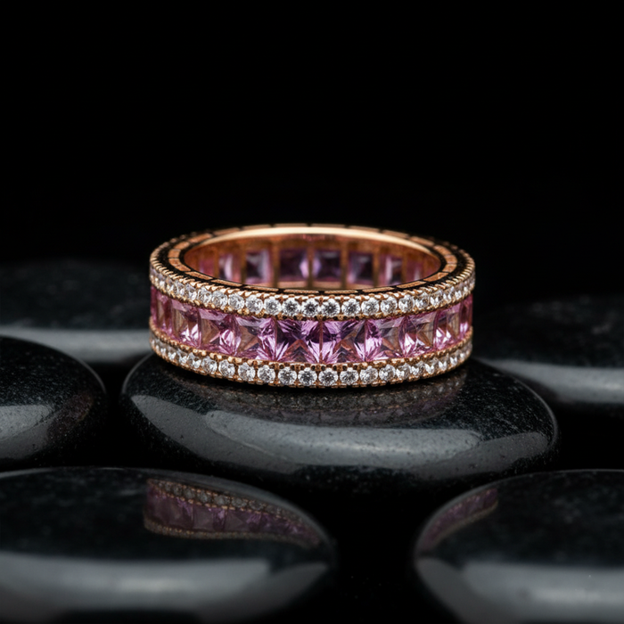 Pink Sapphire & Diamond 14K Gold Eternity Ring