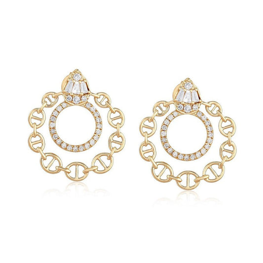 Chain Circle Diamond Statement Earrings in 14K Yellow Gold
