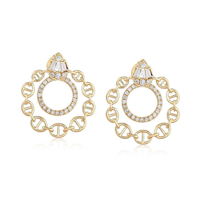 Chain Circle Diamond Statement Earrings in 14K Yellow Gold