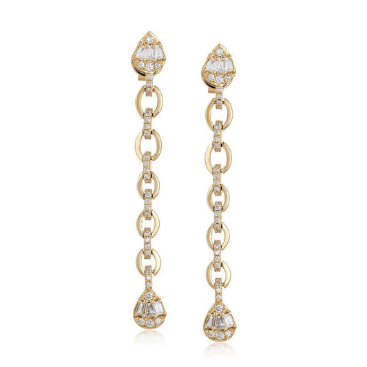 Teardrop Chain Link Diamond Drop Earrings in 14K Yellow Gold
