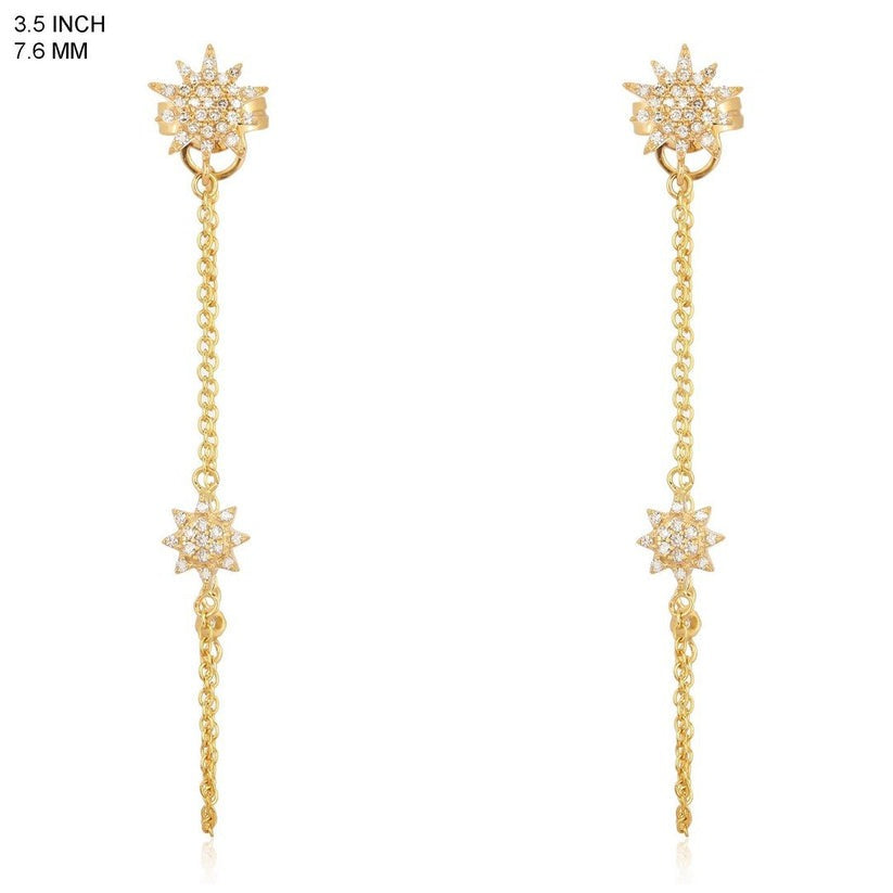 Sunburst Diamond Chain Drop Earrings in 14K Yellow Gold