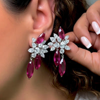 Marquise Ruby Diamond Floral Drop Earrings in 18K White Gold