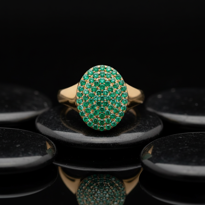 Emerald Pave Oval 14K Gold Ring