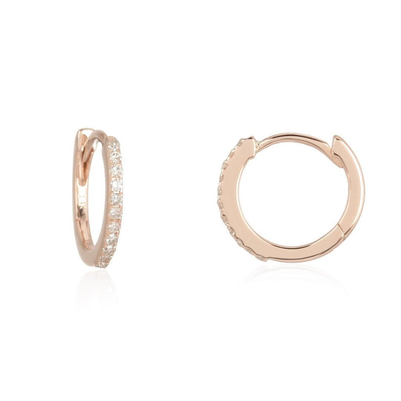 Diamond Pave Mini Huggie Earrings in 14K Rose Gold