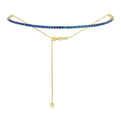 Minimalist Round Blue Sapphire Tennis Necklace in 14K Yellow Gold