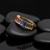 Colorful Baguette Sapphire 14K Gold Statement Ring