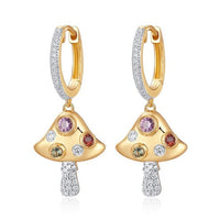 Multi Gemstone Diamond Mushroom Drop Earrings in 14K Yellow Gold