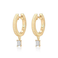 Emerald Cut Drop Charm Huggie Earrings in 14K Yellow Gold