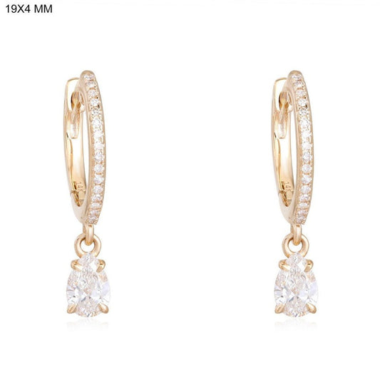 Pave Teardrop Dangle Hoop Earrings in 14K Yellow Gold