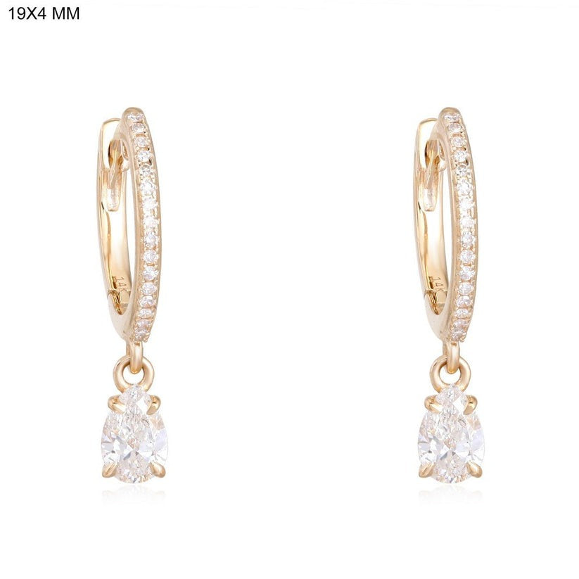 Pave Teardrop Dangle Hoop Earrings in 14K Yellow Gold