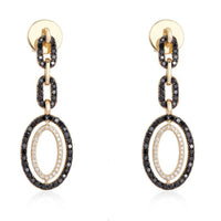 Oval Link Diamond Drop Earrings in 14K Yellow Gold