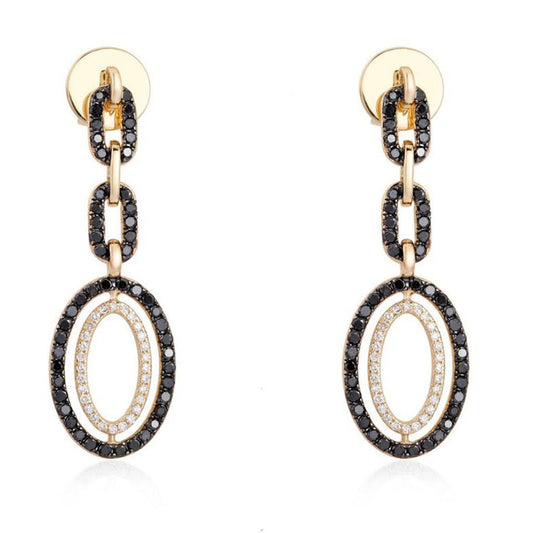 Oval Link Diamond Drop Earrings in 14K Yellow Gold