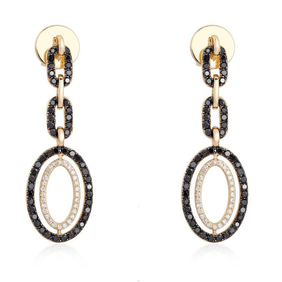 Oval Link Diamond Drop Earrings in 14K Yellow Gold