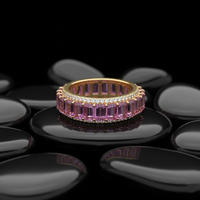 Exquisite Pink Sapphire Diamond 14K Gold Eternity Band Ring