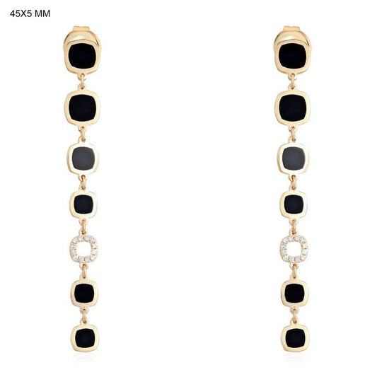 Diamond Black Enamel Drop Earrings in 14K Yellow Gold