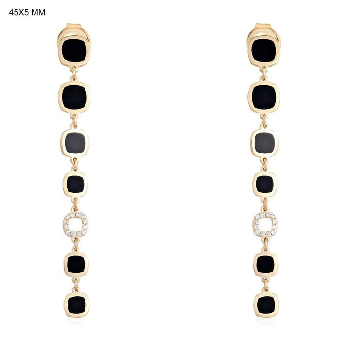 Diamond Black Enamel Drop Earrings in 14K Yellow Gold